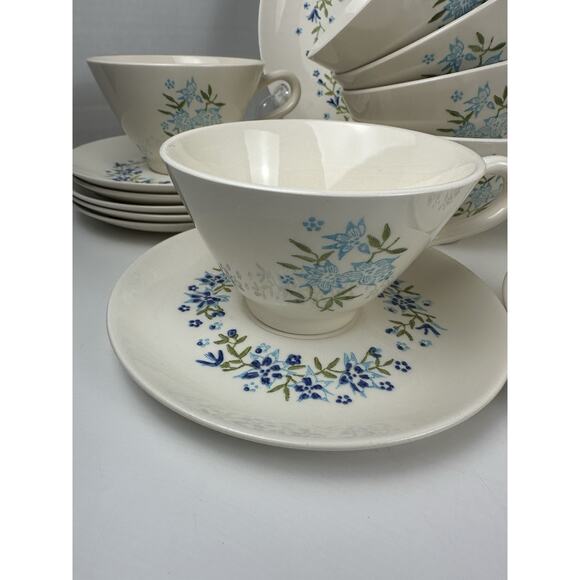 Stetson Ring Of Blue Flowers China VTG Aqua & Blue floral Set Of 24 - Picture 3 of 9